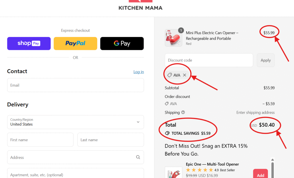 How to Redeem Kitchen Mama Promo Code 'AVA'