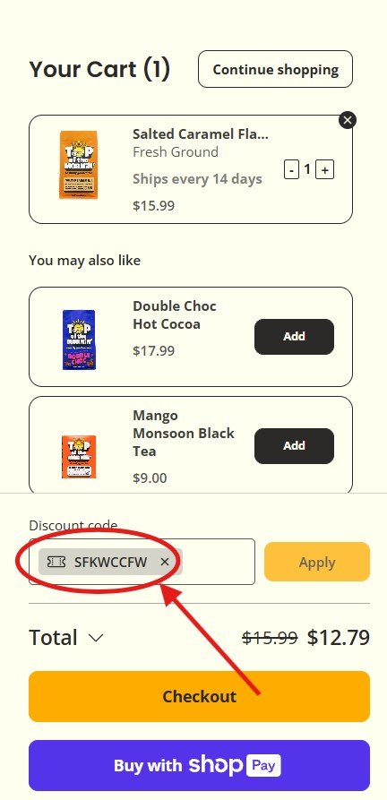 The Top of the Mornin Coffee Discount Code "SFKWCCFW"